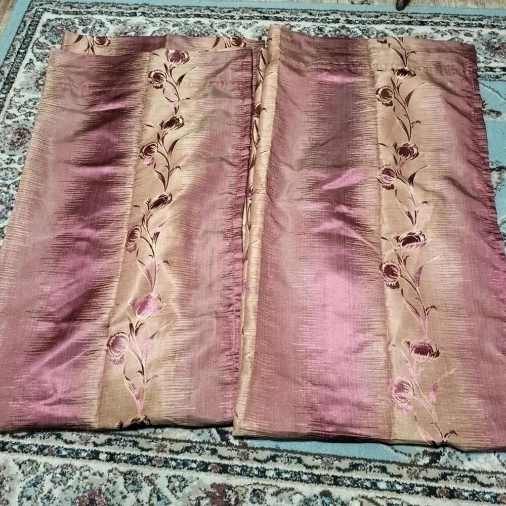 Burgundy Damask Jacquard Curtains set of 2 Drapes